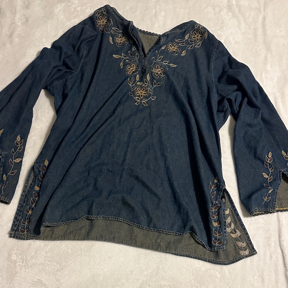 Embroidered Denim Top